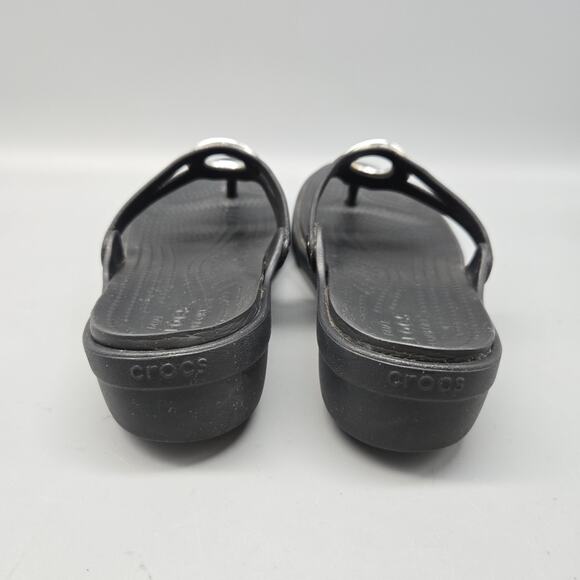 Crocs Sanrah Hammered Circle Slide Sandal Women's Size 6 Black/Silver - Picture 7 of 12